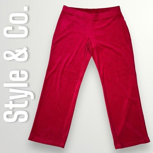 Style & Co. Sport, Red Velour Wide Leg Track Pants Elastic Waist Women’s X-Large - Picture 1 of 11